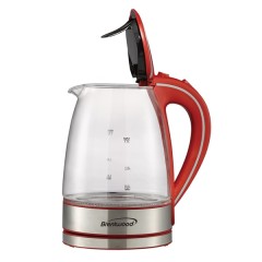 1.7-Liter Cordless Tempered-Glass Electric Kettle (Red)