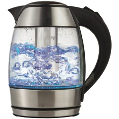 1.8-Liter Cordless Glass Electric Kettle with Tea Infuser (Silver and Black)