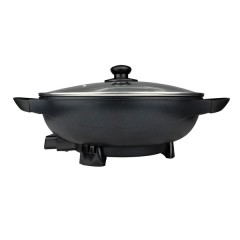 13-Inch Non-Stick Flat-Bottom Electric Wok Skillet with Vented Glass Lid