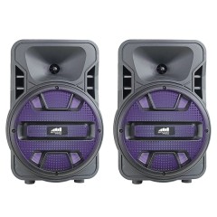 Dual 8-Inch Bluetooth(R) True Wireless Sync Party Speakers with Disco Light